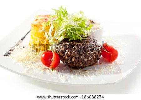 Beef Steak with Mashed Potato and Mushrooms Sauce