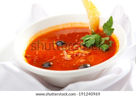 Dish of Stewed Meat Soup with Olives and Lemon