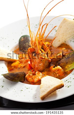 Seafood Soup with Shrimps, Mussels and Crayfish
