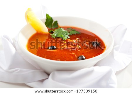 Dish of Stewed Meat Soup with Olives and Lemon
