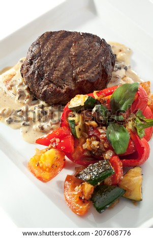 Beef Steak with Mushrooms Sauce and Roasted Vegetables
