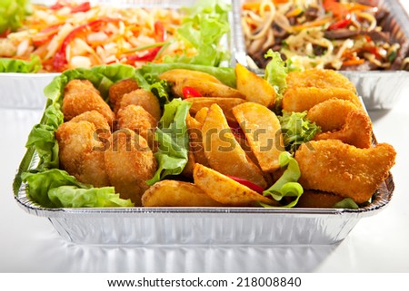 Airplane Food - Fried Food, Noodles and Vegetable Salad