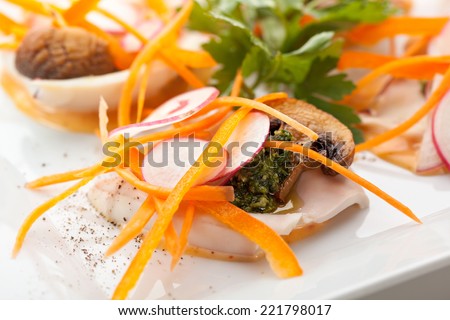 Appetizers - Sliced Squid with Mushrooms and Fresh Vegetables
