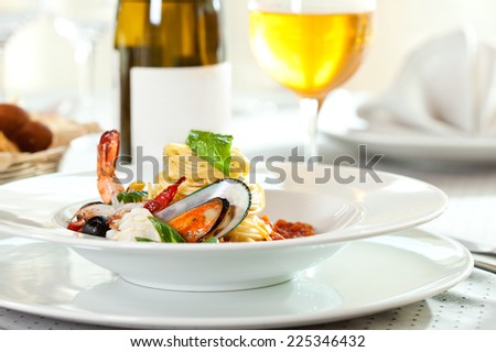 Delicious Seafood Spaghetti Selective Focus