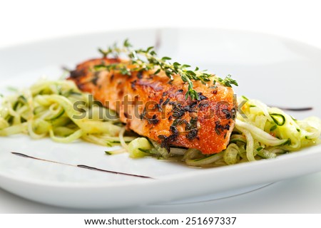Salmon Steak with Zucchini Noodles