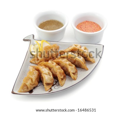 Japan Fish Dumplings with Two Type Sauce. Isolated on White Background