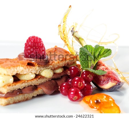 Sponge Cake with Chocolate and Pistachio Mousse and Fresh Berries