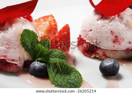 Fruit Mousse with Rose Petal and Fresh Berries