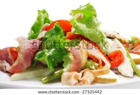 Salad with Thin Meat, Vegetable Leaf, Bean and Cheese. Isolated on White Background