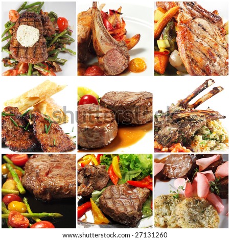 Collage from Photographs of Hot Meat Dishes