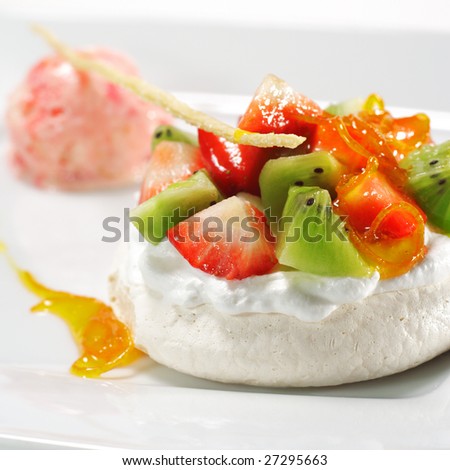 Meringue with Fruit and Strawberry Sorbet