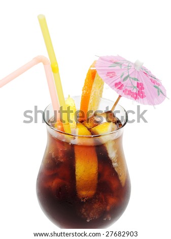 Cocktail - Long Island Iced Tea. Isolated on a white background.