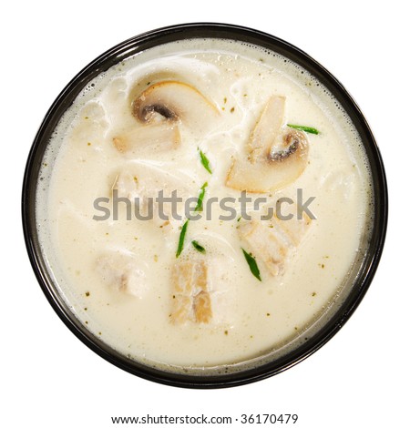 Thai Dishes - Soup made from Coco Milk and Mushrooms and Chicken Meat