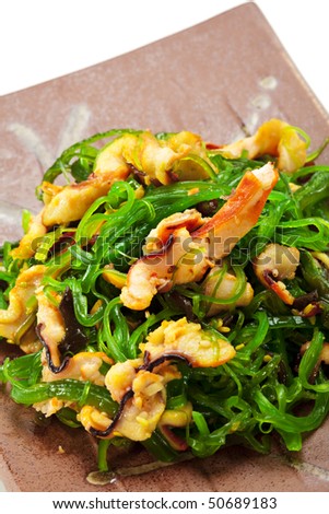 Japanese Cuisine - Salad made of Marinated Seaweed and Squid and Bamboo Shoot (root vegetable)