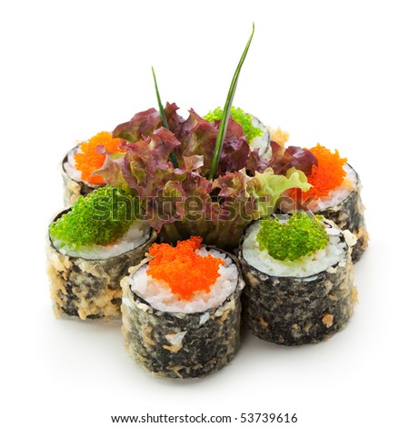 Tempura Maki Sushi - Roll with Salmon and Tobiko
