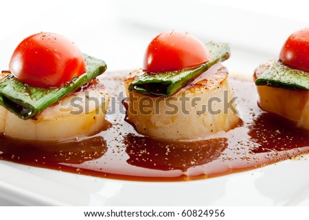 Appetizer - Sea Scallop with Teriyaki Sauce and Cherry Tomato