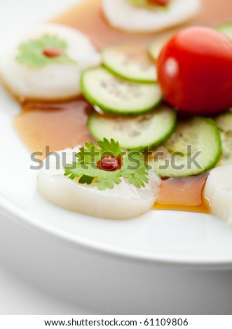 Appetizer - Sea Scallop with Sauce and Cherry Tomato