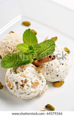 Dessert - Home-made Ice-cream with Fresh Mint and Cinnamon