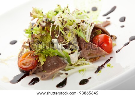 Beef Tongue Salad with Fresh Vegetables and Balsamic Sauce