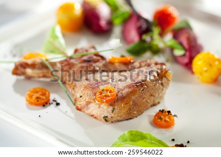 Pork Loin BBQ with Beet Cream and Sauce