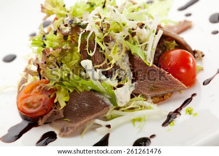 Beef Tongue Salad with Fresh Vegetables and Balsamic Sauce