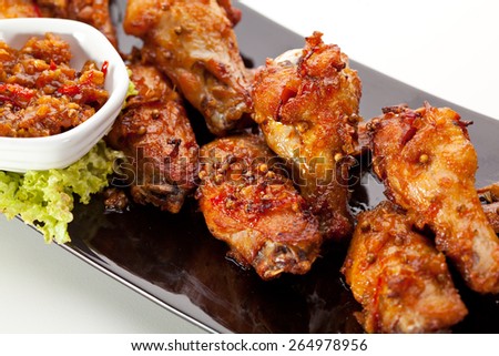 Hot Meat Dishes - Fried Chicken Wings with Curry Sauce