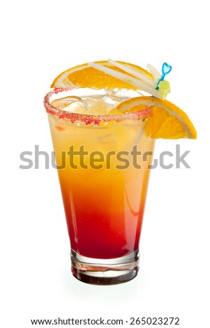 Tequila Sunrise Cocktail - Tequila, Orange Juice and Grenadine Syrup and Soda Water