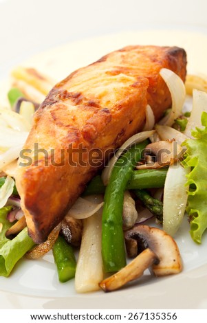 Salmon Steak with Vegetables and Sauce