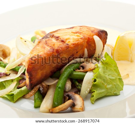 Salmon Steak with Vegetables and Sauce