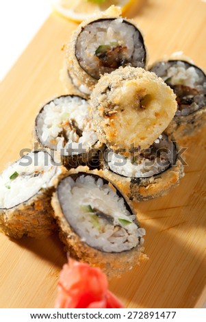 Tempura Maki Sushi - Deep Fried Roll made of Cucumber and Cream Cheese inside