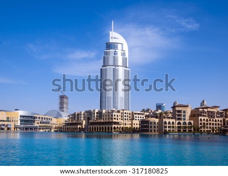 Dubai, United Arab Emirates - Feb 23, 2012: View of Emaar district, downtown Dubai on February 23rd. The district hosts some of the most famous landmarks of Dubai; Burj Khalifa, Dubai Mall etc.