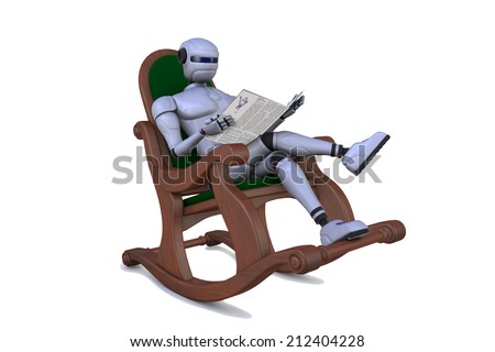 3D illustration robot of reading newspaper