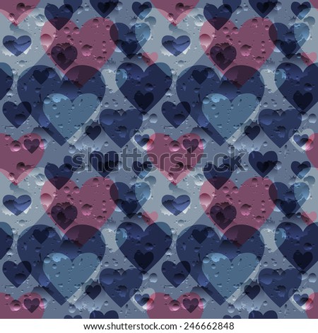 Vector seamless Valentine's Day pattern. Holiday background with repetitive hearts and water drops. Cute colorful wedding wallpaper. Eps10 vector seamless backdrop.