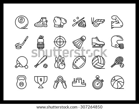 Vector icon set in a modern style. Sports and recreation, achievement and professional development, athletic skills.
