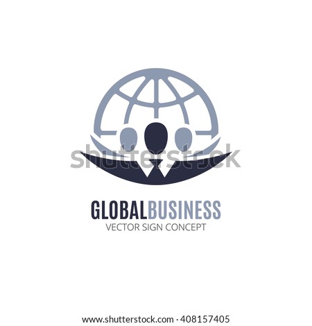 Global Business vector logo design template. Illustration with people silhouette and globe symbol. This logo could be used for successful businesses and service, social network, partnership, teamwork.