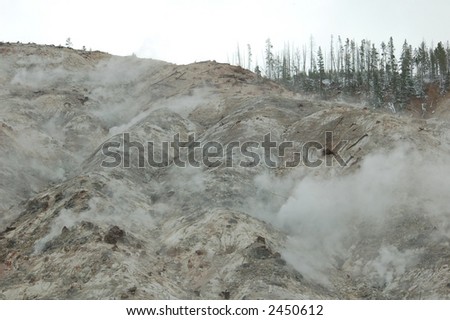 Steaming hill side in Yellowstone National Park, Wyoming