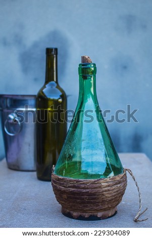 Empty wine bottle on  dinner table