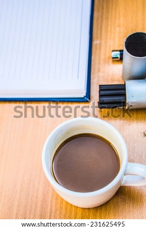 Afternoon coffee on the desk at office