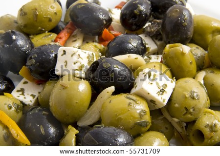 Tasty greec salad with olives and feta cheese