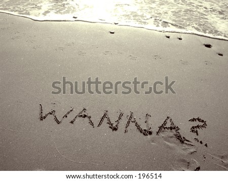 Suggestive beach message. goes with retired couple on beach series. series1rc