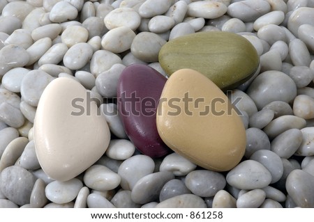 Stone shaped soaps with white stones.