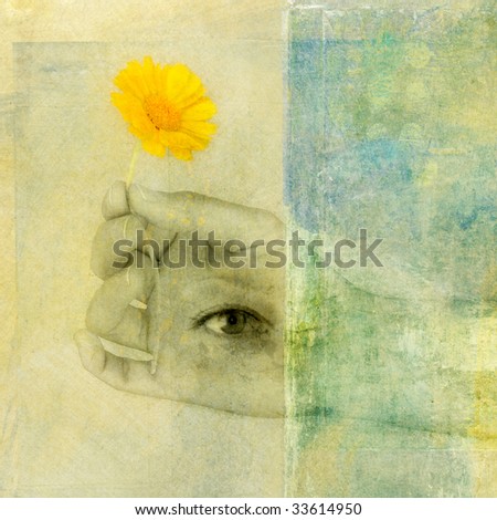 Generosity. Third eye in a hand holding a flower. Photo based illustration.