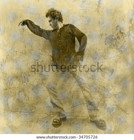 Man pointing down. Photo based illustration.