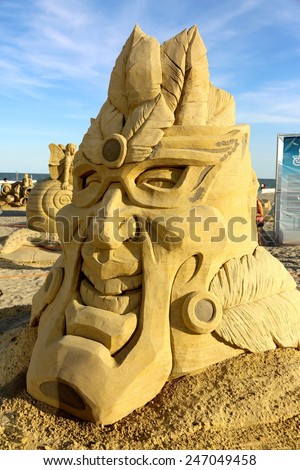 Atlantic City,NJ/USA-July 28,2014: Sand sculpting competition has evolved into a major performing arts attraction in Atlantic City, NJ. This piece of sand art was made by Daniel Belcher.