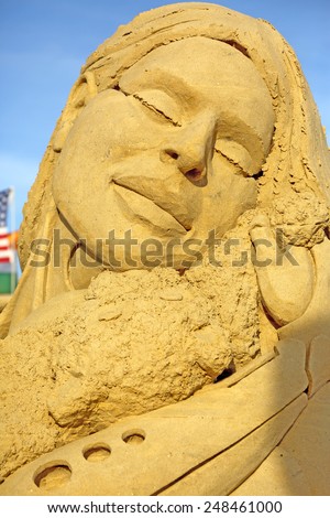 Atlantic City,NJ/USA-July 28,2014: Sand sculpting competition has evolved into a major performing arts attraction in Atlantic City, NJ. This piece of sand art was made by Melineige Beauregard.