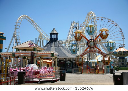 amusement park rides with blue background
