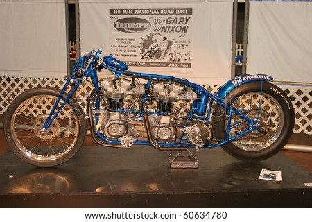 PHILADELPHIA, PA - SEPT 2: Simeone  Museum shows a twin engine Triumph motorcycle  dragster called the Parasite, that broke speed records back in the mid 1950\'s. September 2, 2010 in Philadelphia.