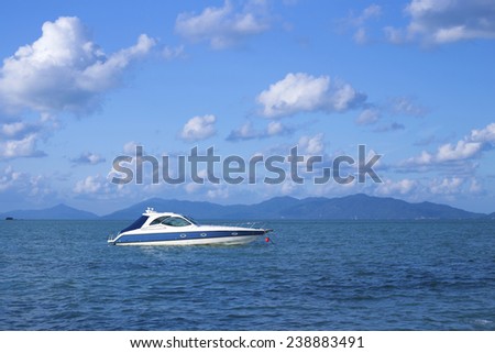 White yacht in Thailand blue sea in the background of clouds draw