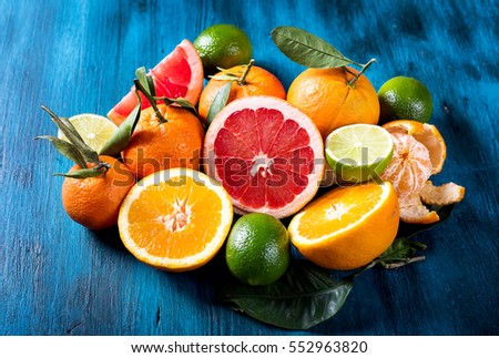 Citrus fruits, vitamins, healthy oranges, grapefruits, vegan eating