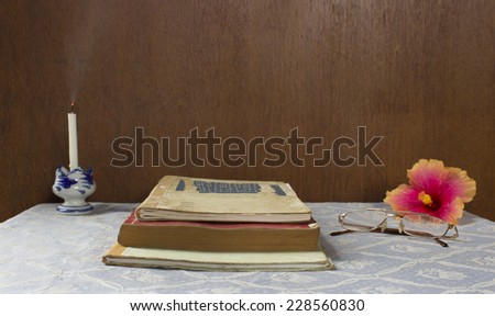 Still Life with old writing and books
